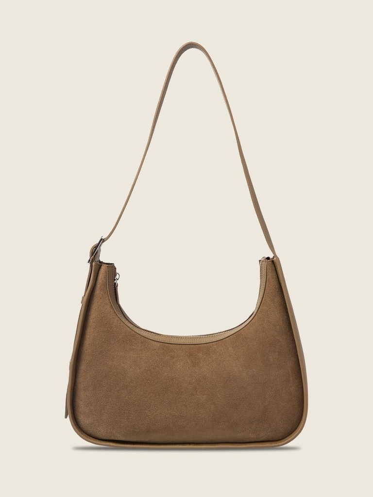 Sac baguette en cuir de vachette suédé Kaki - Victoire (5)
