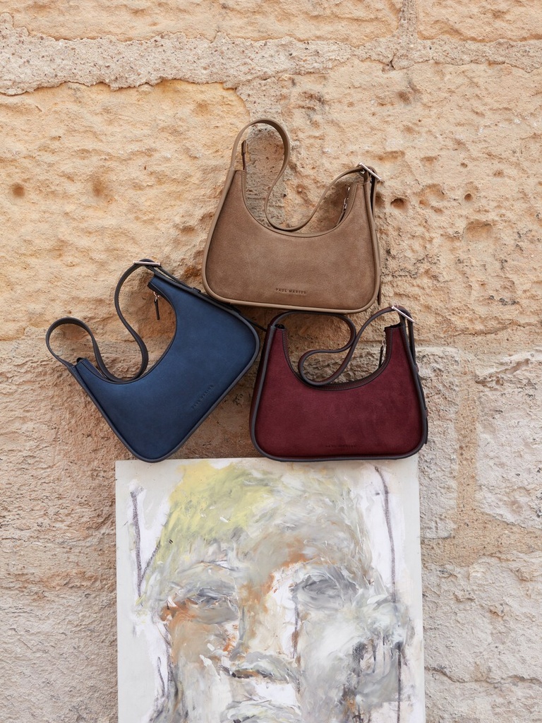 Sac baguette en cuir de vachette suédé Kaki - Victoire (6)