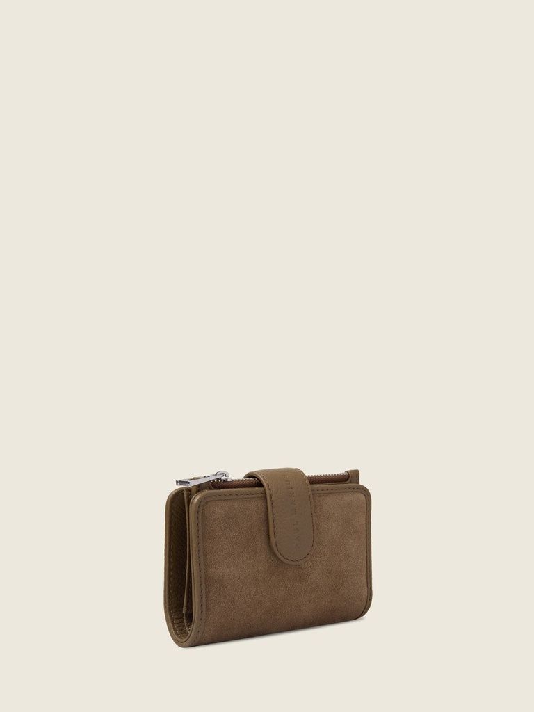 Portefeuille en cuir de vachette suédé Kaki Velours - Valentine (4)