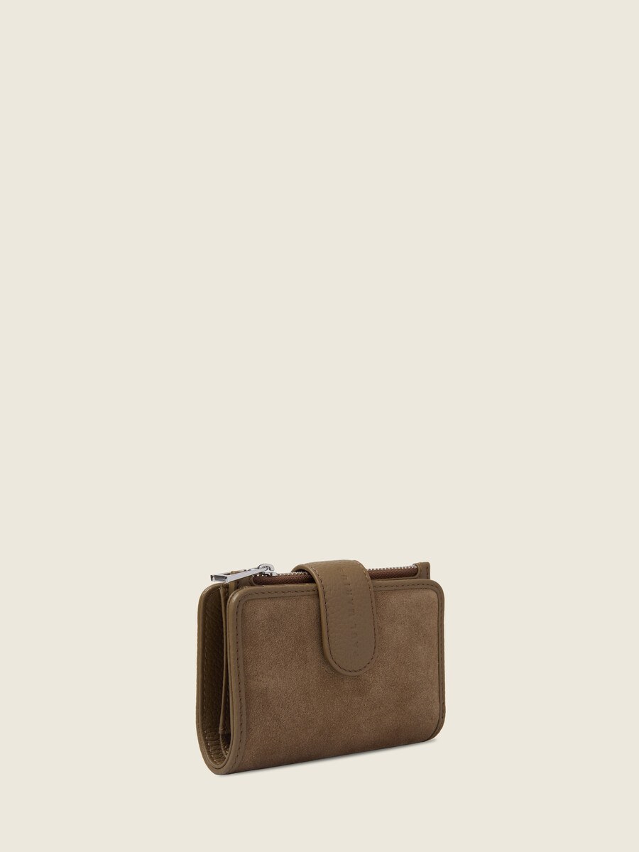 Portefeuille en cuir de vachette suédé Kaki Velours - Valentine (4)