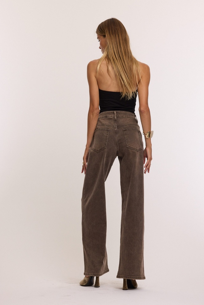 Jeans droit taille haute - Choco (3)