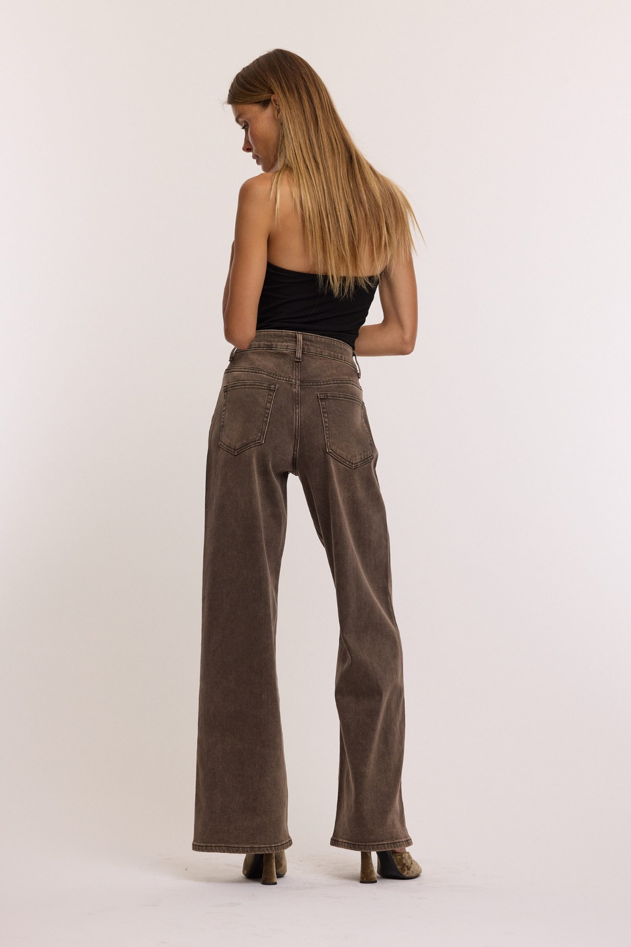 Jeans droit taille haute - Choco (4)