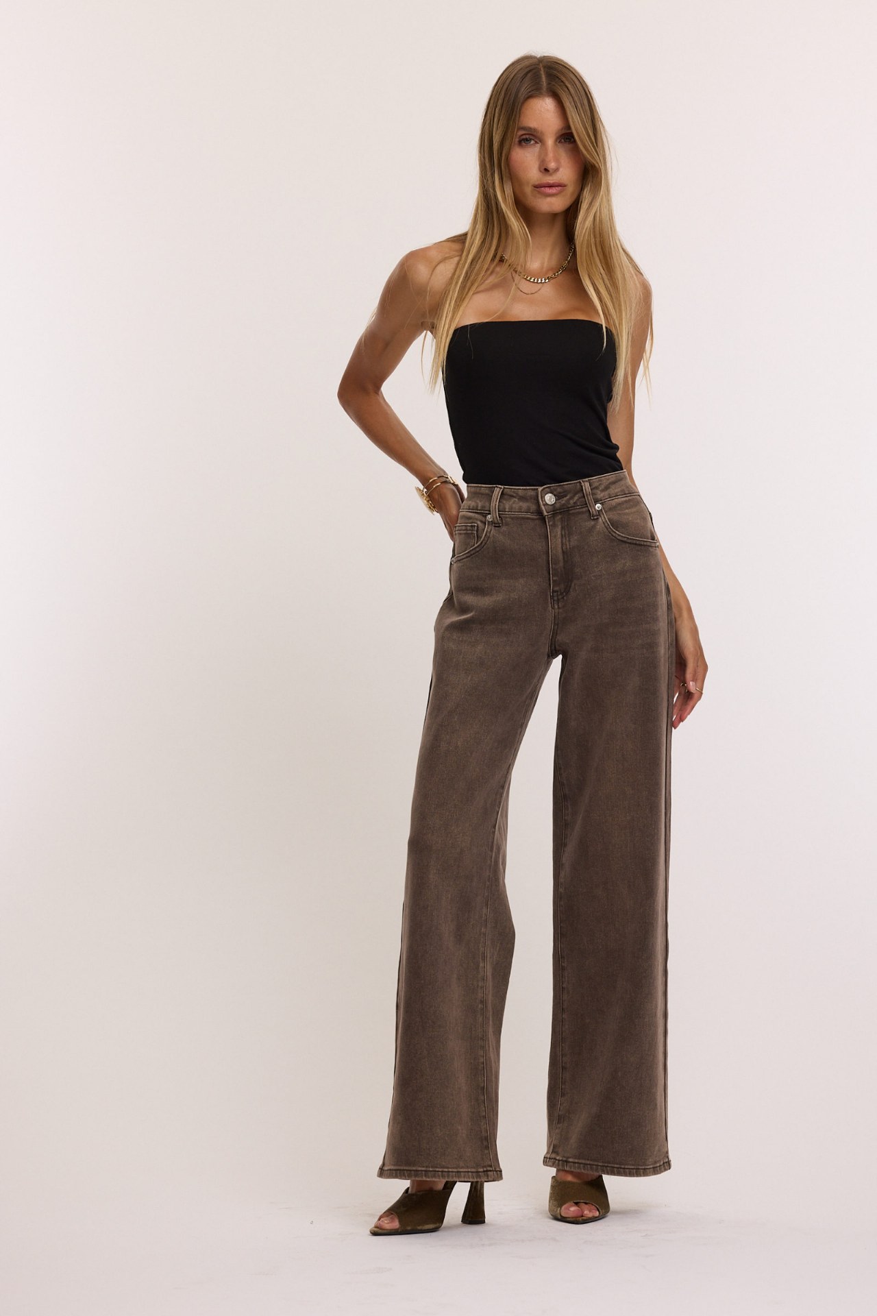 Jeans droit taille haute - Choco (5)