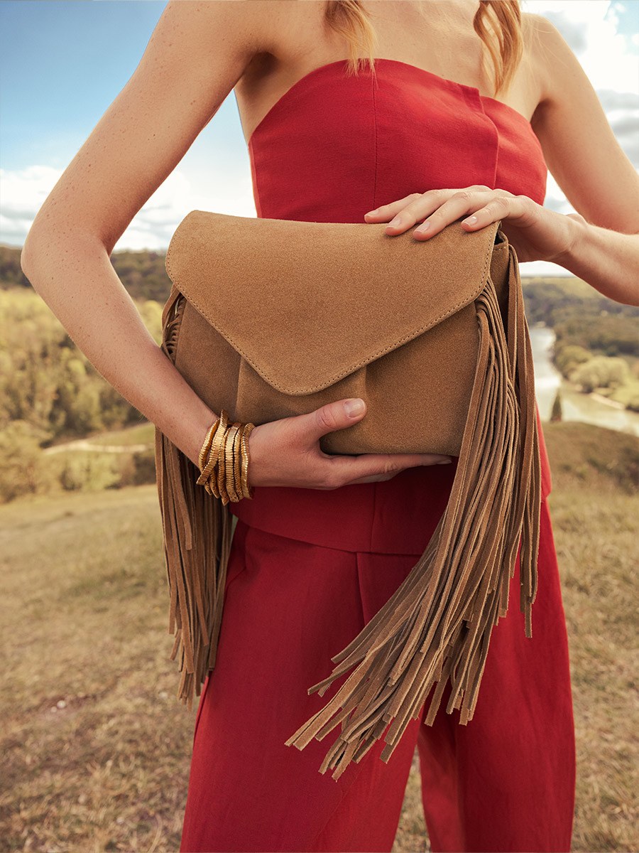 Suzon M Folk Havane - sac bandoulière à franges cuir marron pour femme (2)