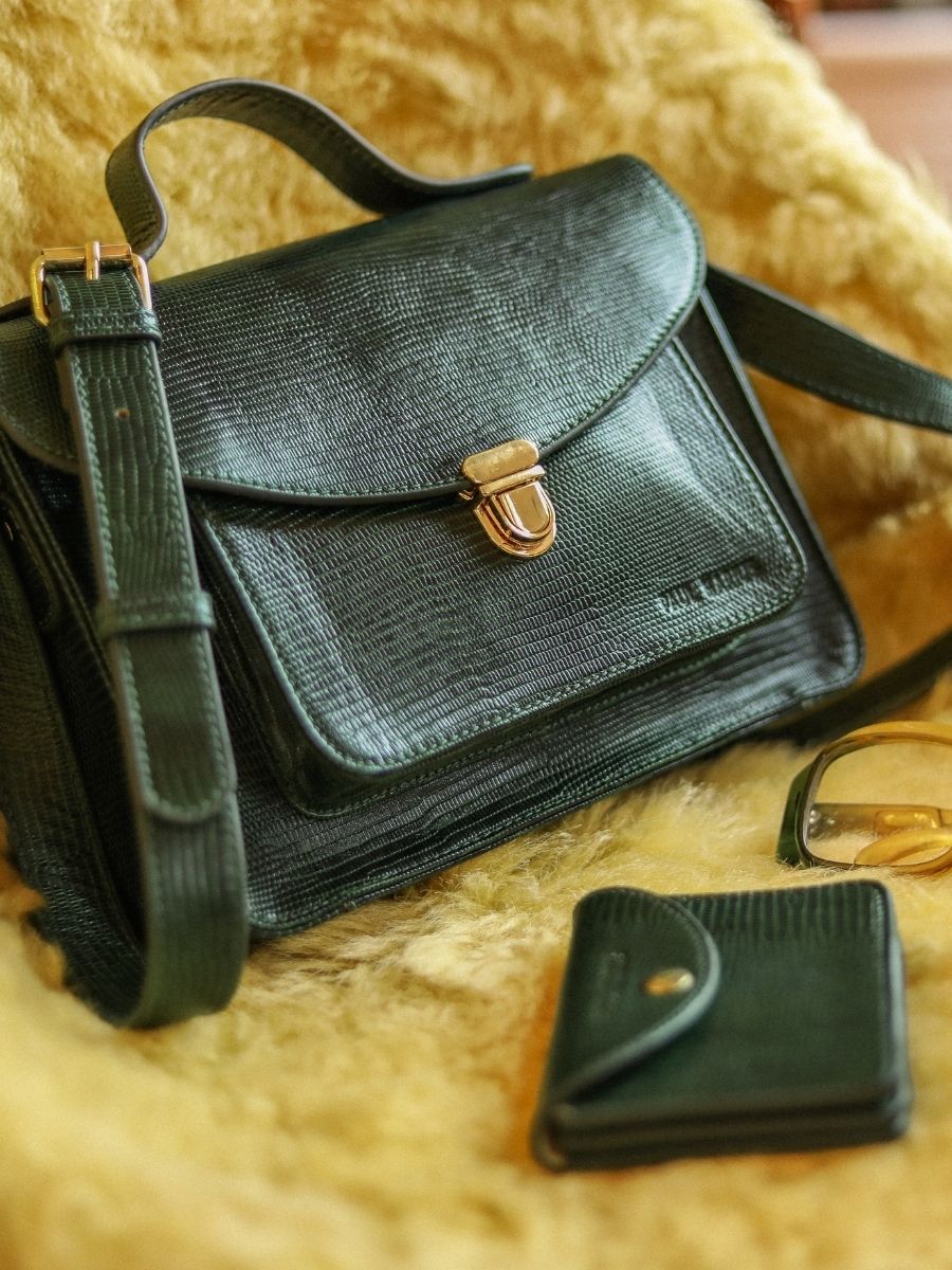 Mademoiselle George 1960 Malachite - sac à main en cuir vert pour femme (6)
