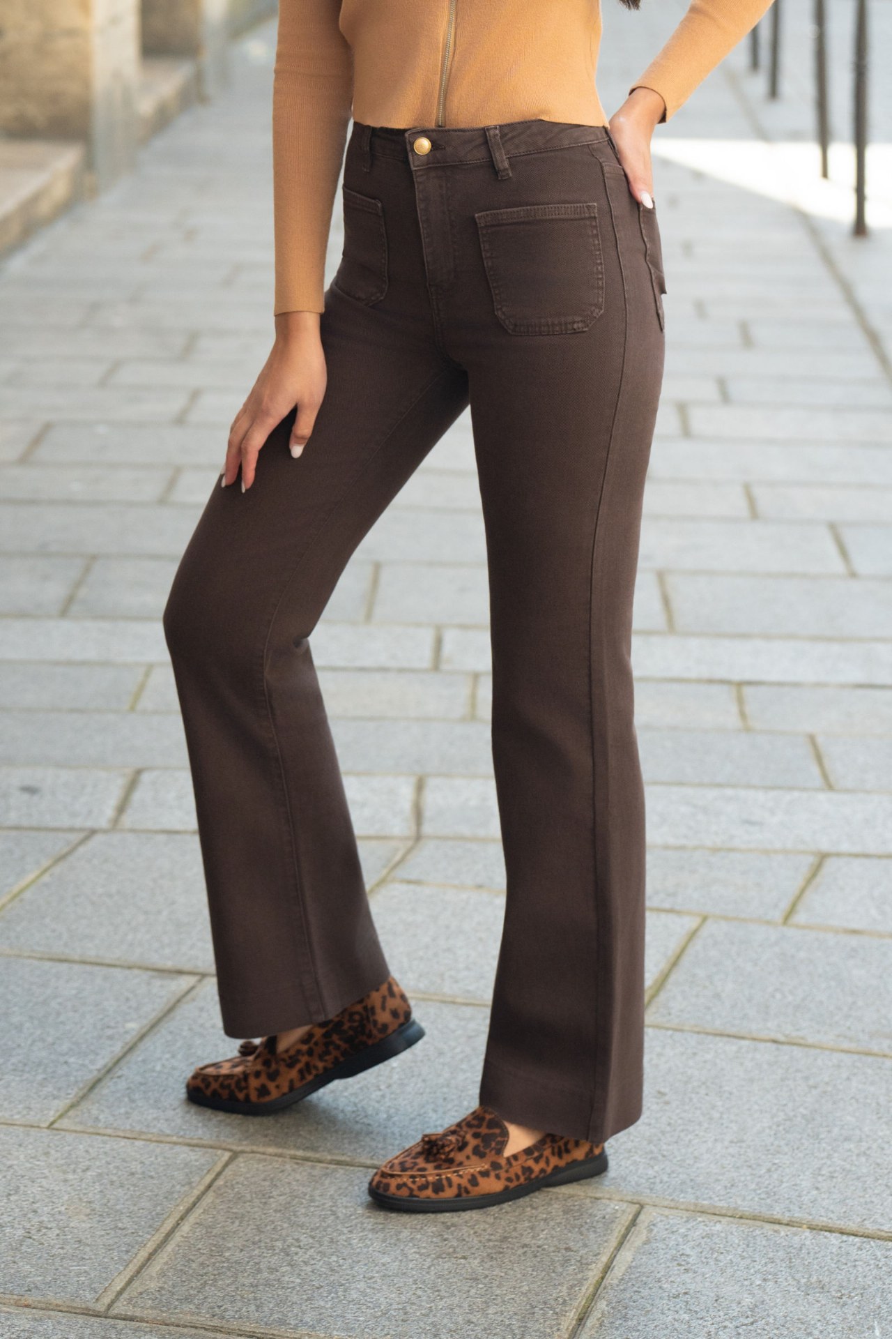 Jeans droit avec poches appliquées - Brown (3)
