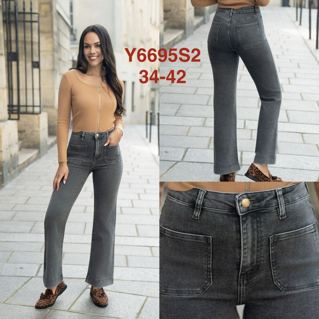 Jeans droit avec poches appliquées - Gris (5)