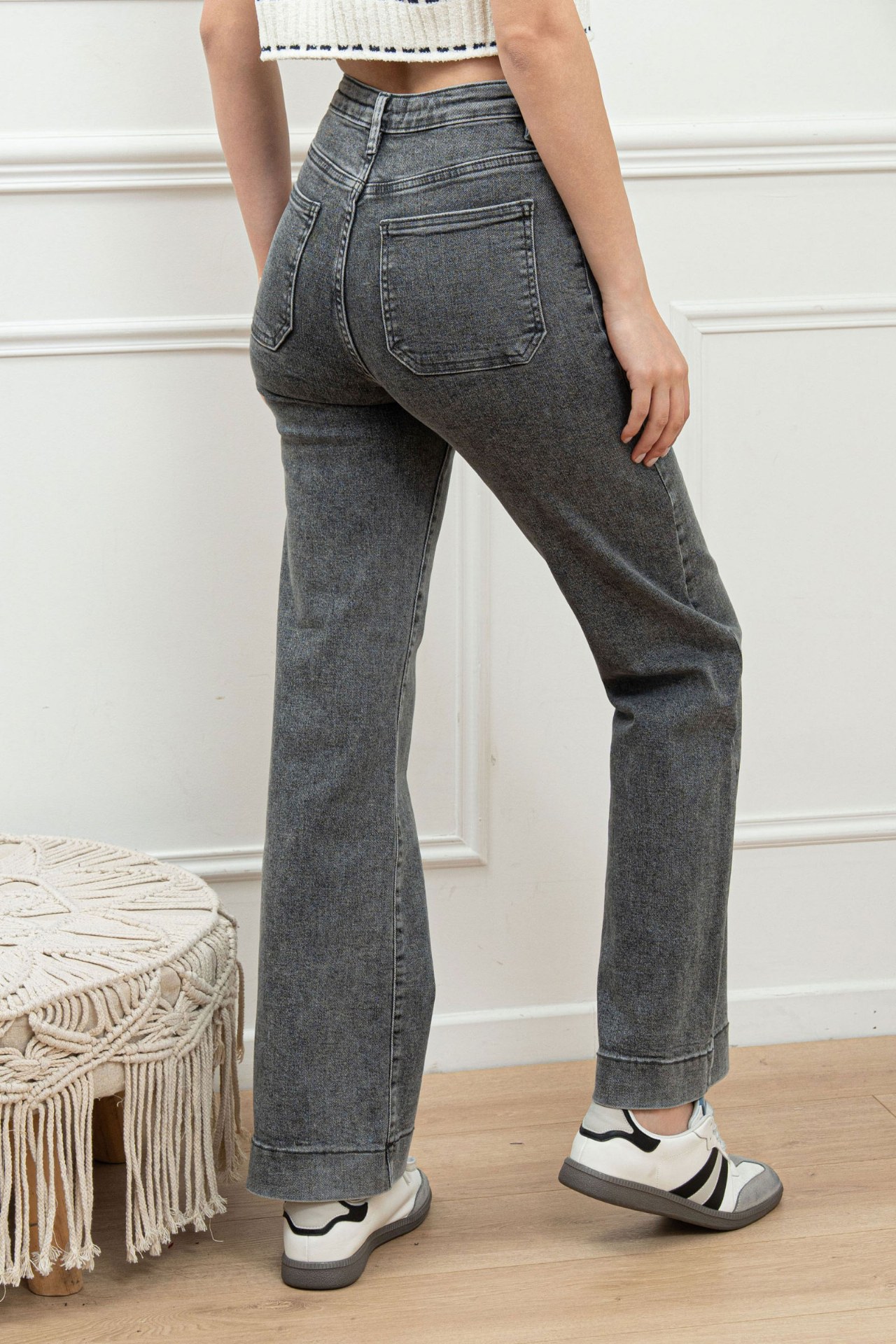 Jeans droit avec poches appliquées - Gris (7)