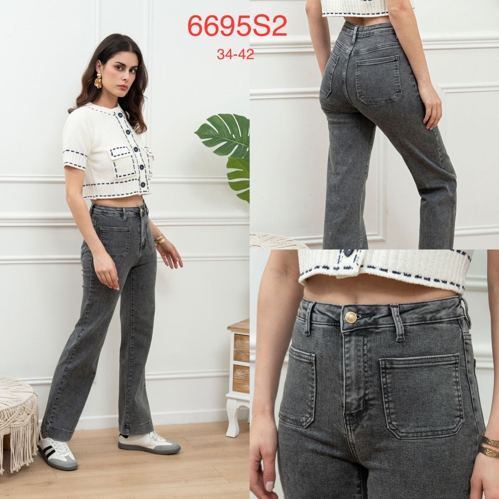 Jeans droit avec poches appliquées - Gris (9)
