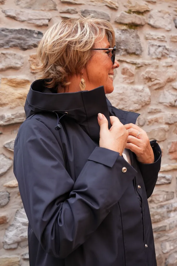 Veste imperméable à col montant - Marine — vue 2