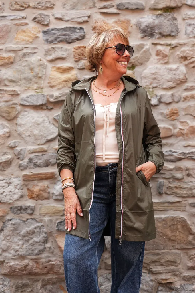 Imperméable long à capuche - Kaki — vue 3