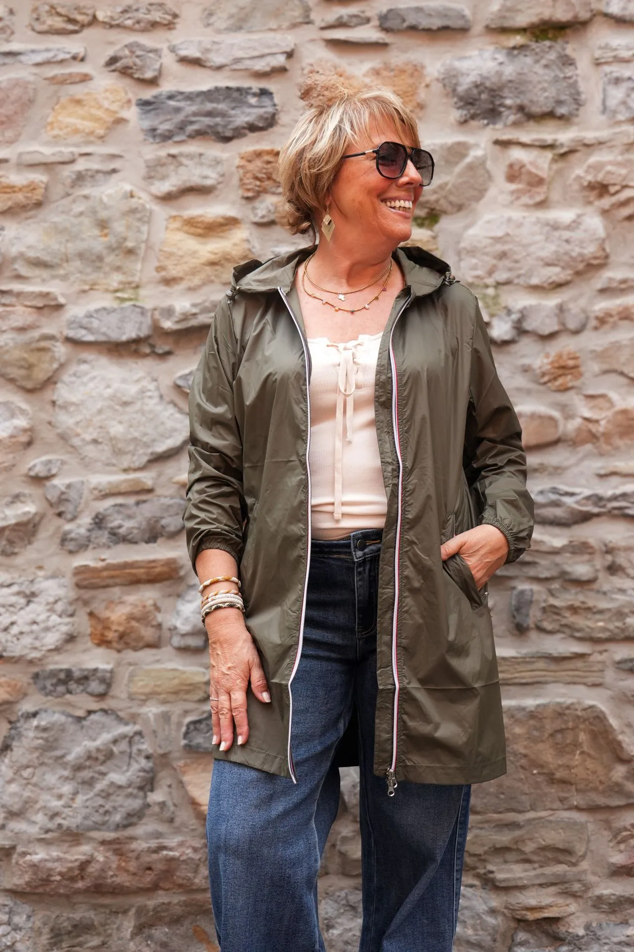 Imperméable long à capuche - Kaki — vue 3