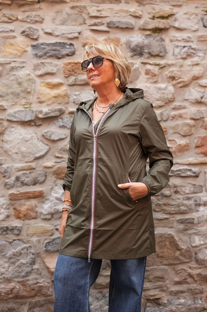 Imperméable long à capuche - Kaki — vue 4
