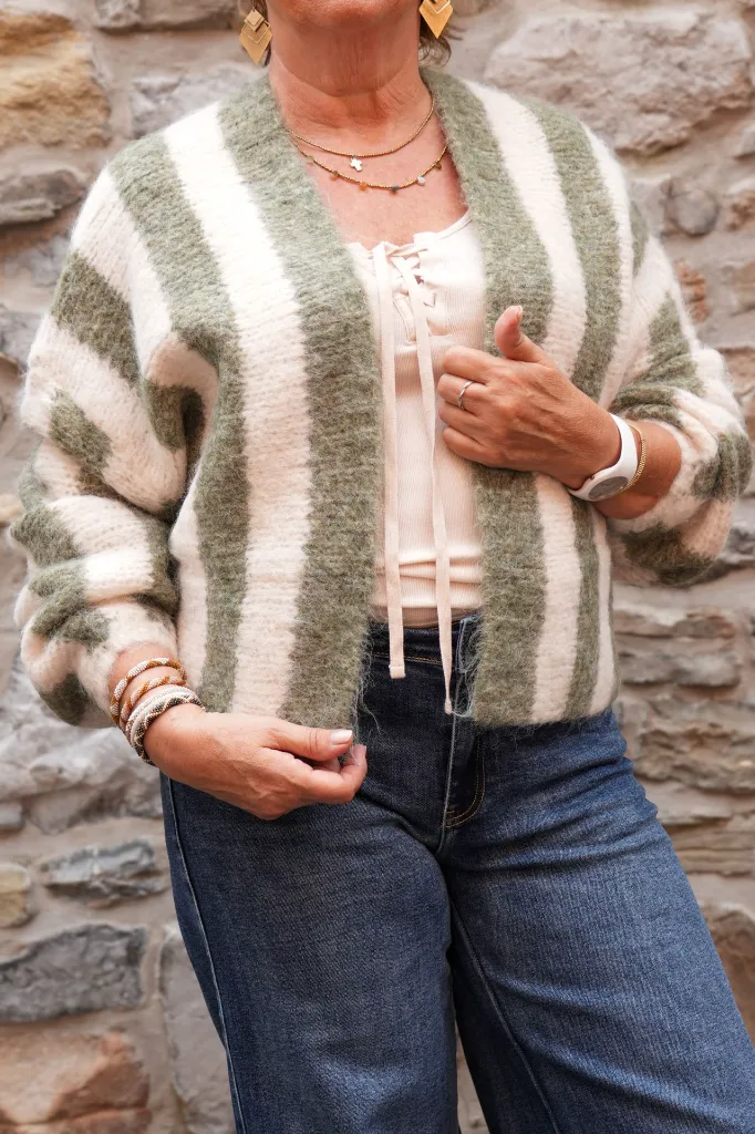 Gilet mohair rayé - Olive & écru — vue 3