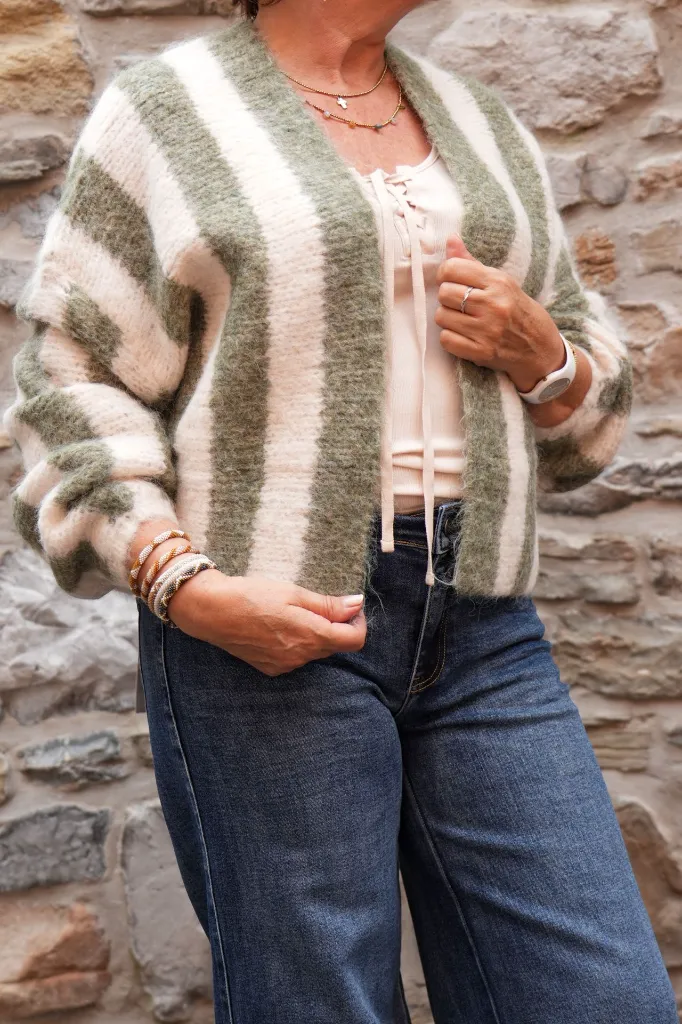 Gilet mohair rayé - Olive & écru — vue 4