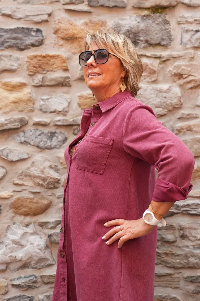 Robe chemise en coton délavé - Bordeaux — vue 2