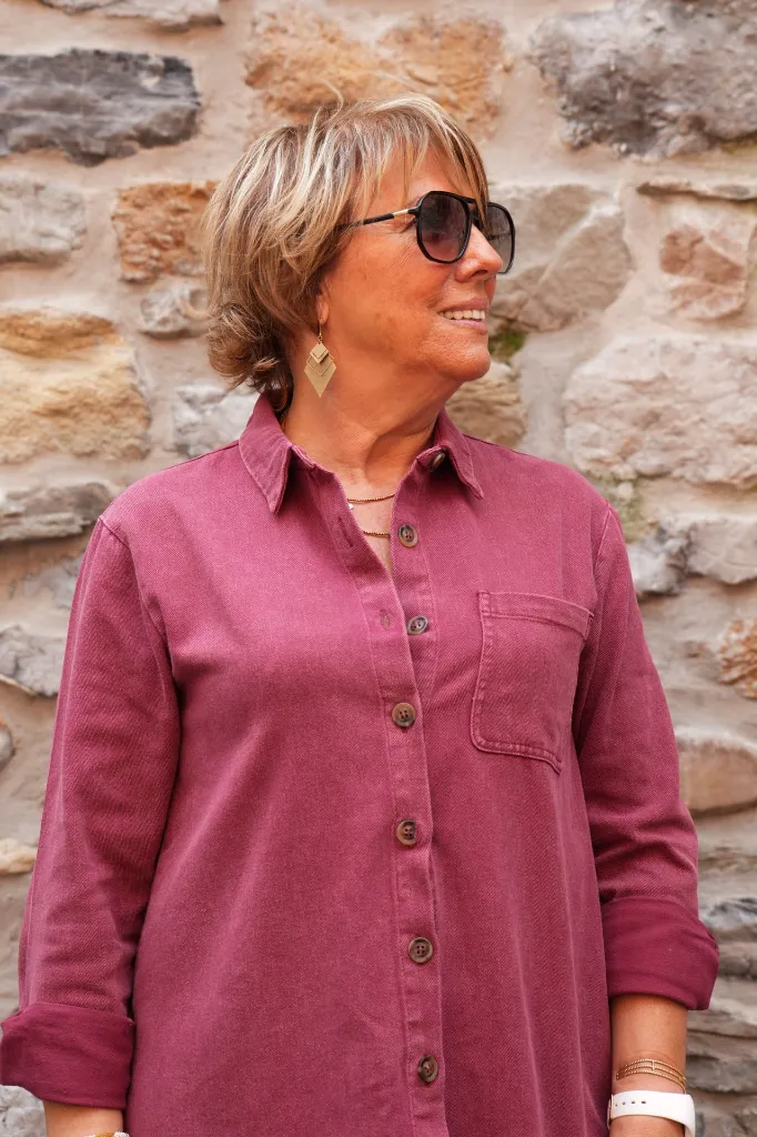 Robe chemise en coton délavé - Bordeaux — vue 4