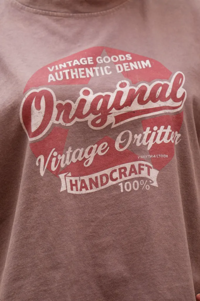 T-shirt court sérigraphié effet délavé - Brun — vue 3