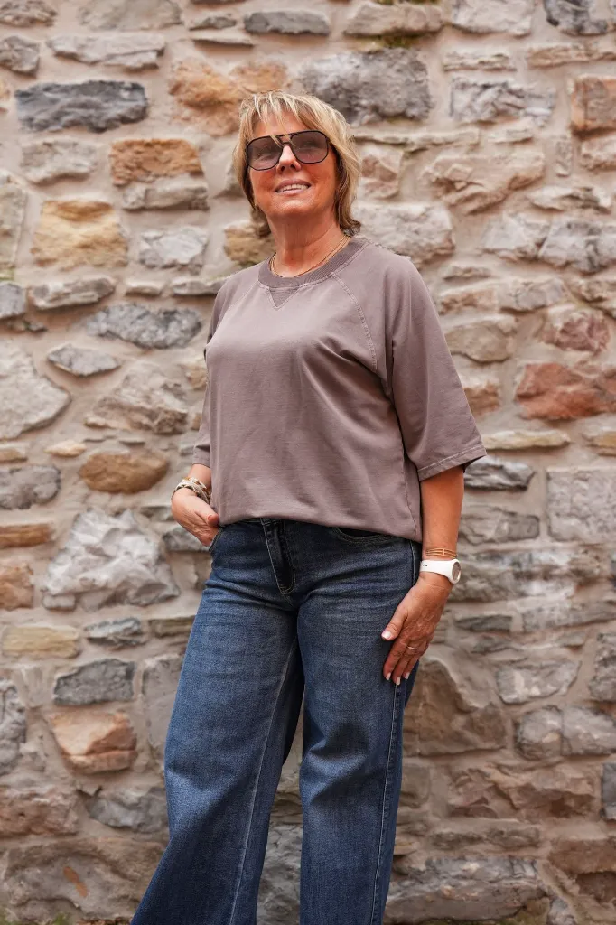 T-shirt raglan délavé - Chocolat — vue 3