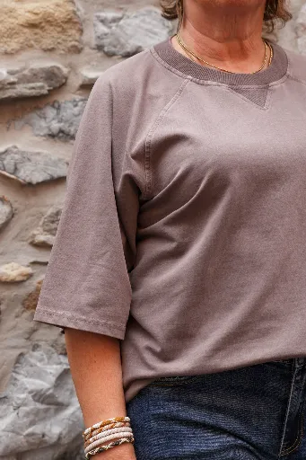 T-shirt raglan délavé - Chocolat