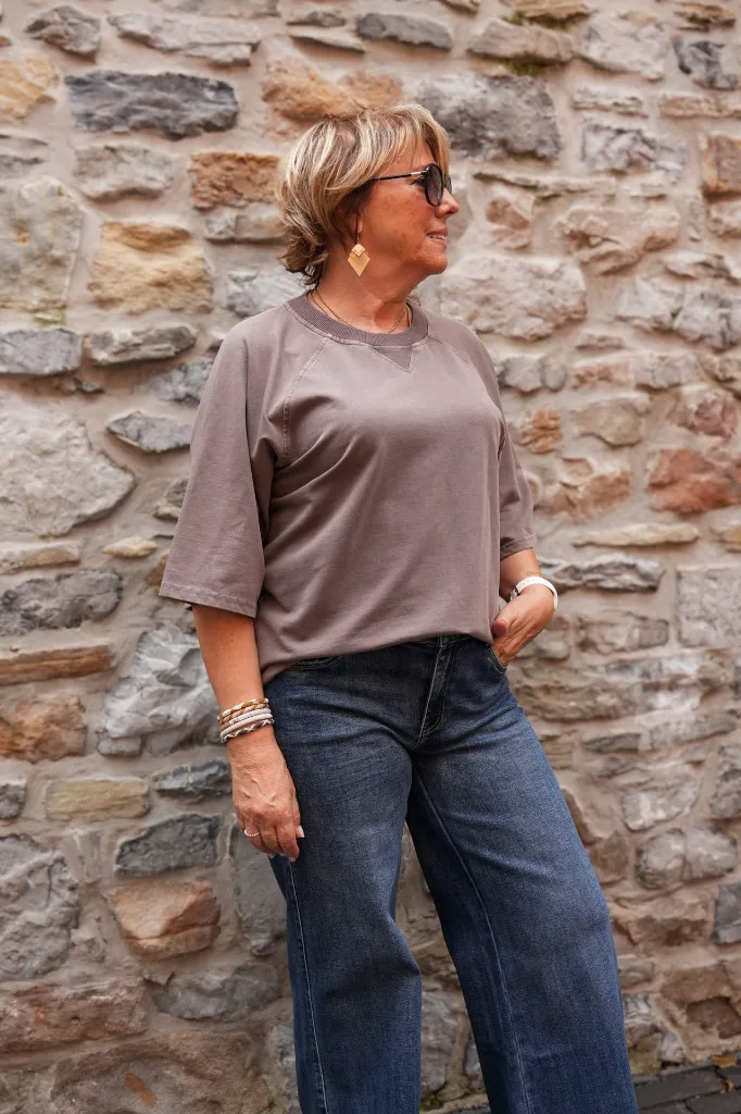 T-shirt raglan délavé - Chocolat — vue 4