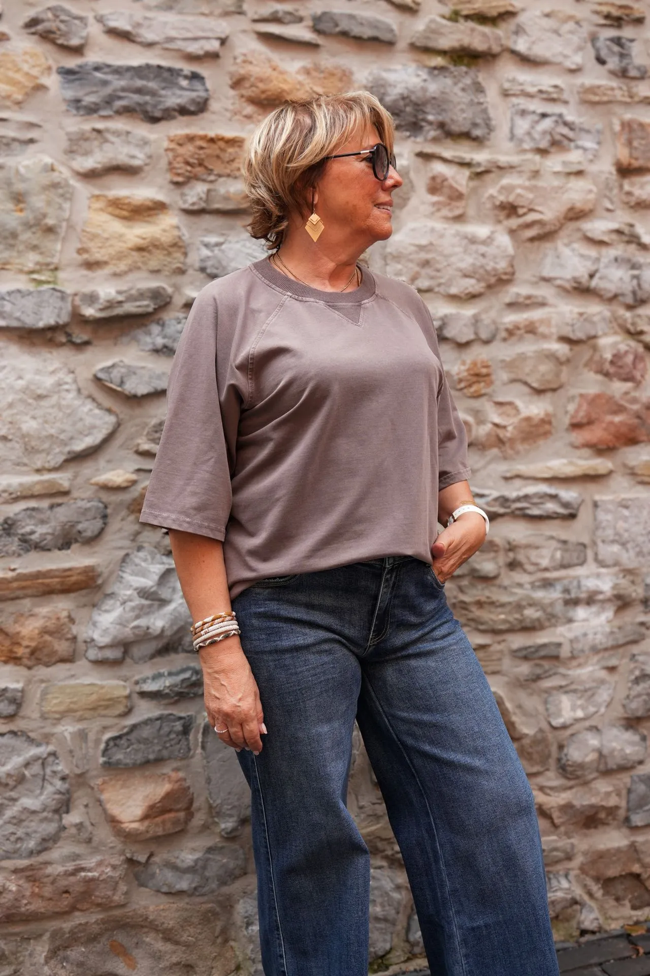 T-shirt raglan délavé - Chocolat — vue 4