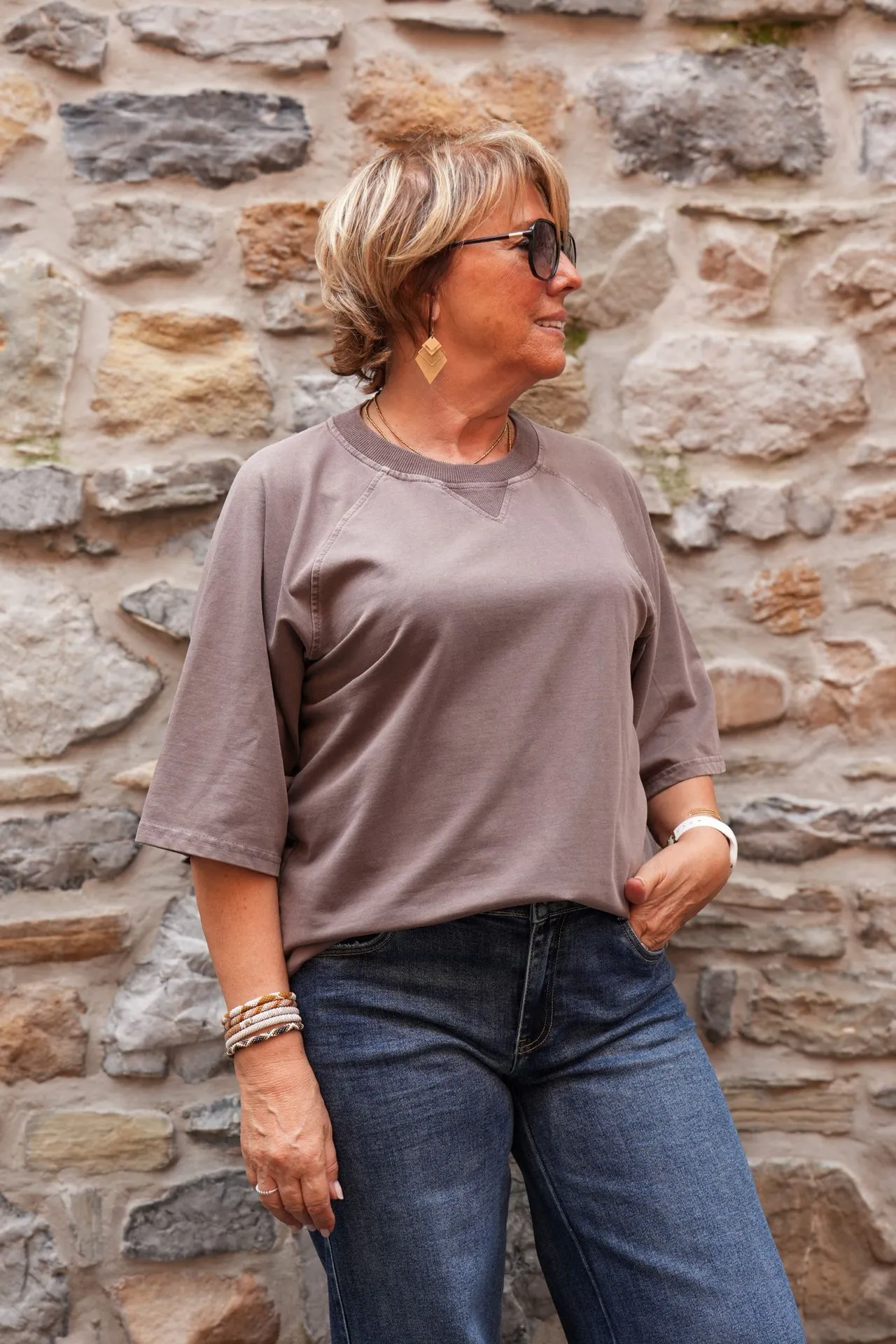 T-shirt raglan délavé - Chocolat — vue 5