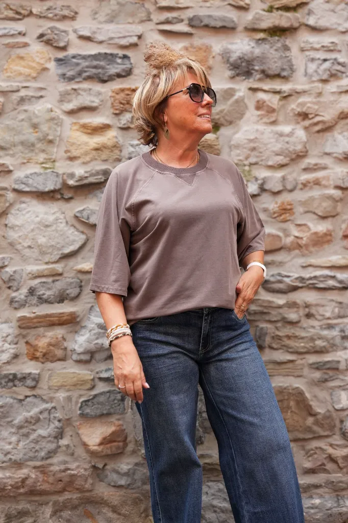 T-shirt raglan délavé - Chocolat — vue 6