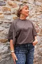 T-shirt court manches drapées - Chocolat — vue 2