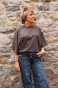 T-shirt court manches drapées - Chocolat — vue 5