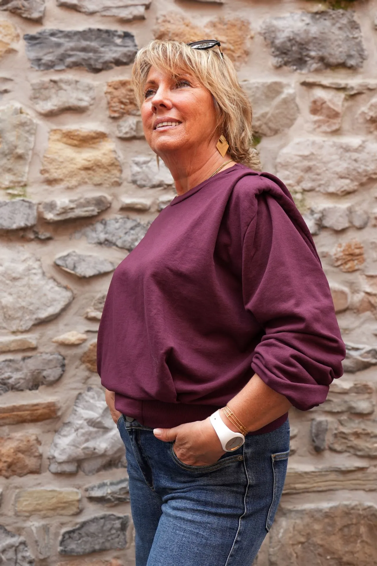 Sweat à pinces épaulettes - Açaï — vue 2