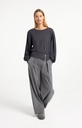Pantalon en tissu à jambes larges et fermeture asymétrique - YAYA - Anthracite Melange (9)