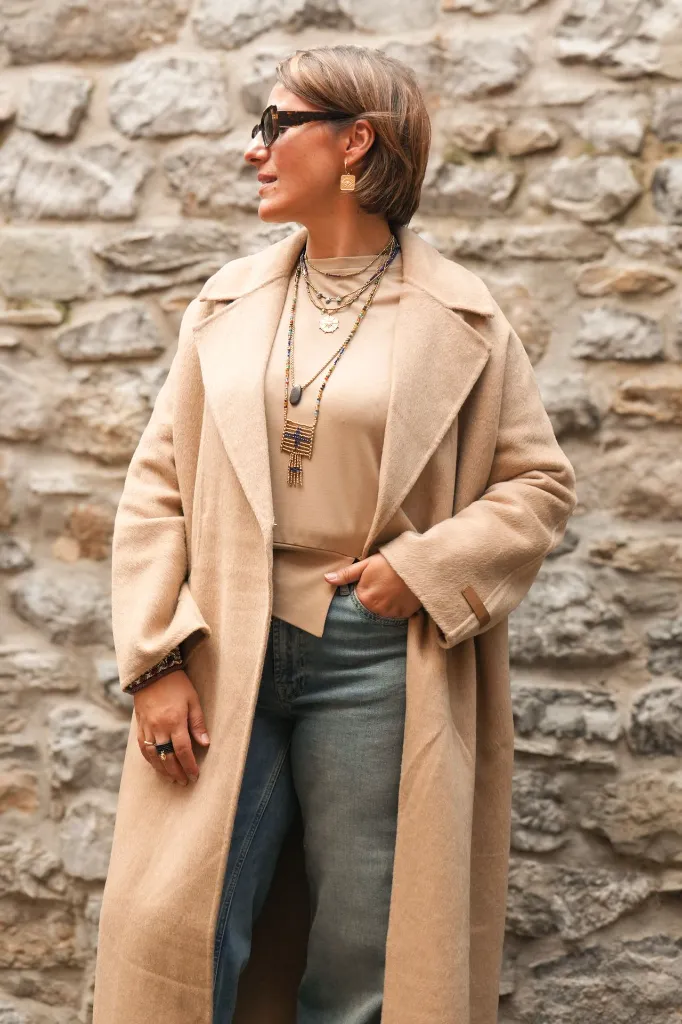 Manteau extra-long en laine mélangée et à la coupe oversize - YAYA - Cornstalk Brown Melange