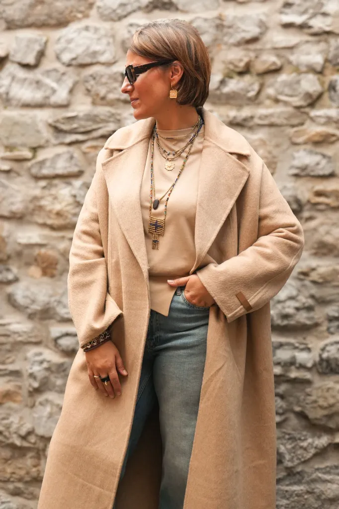 Manteau extra-long en laine mélangée et à la coupe oversize - YAYA - Cornstalk Brown Melange — vue 3