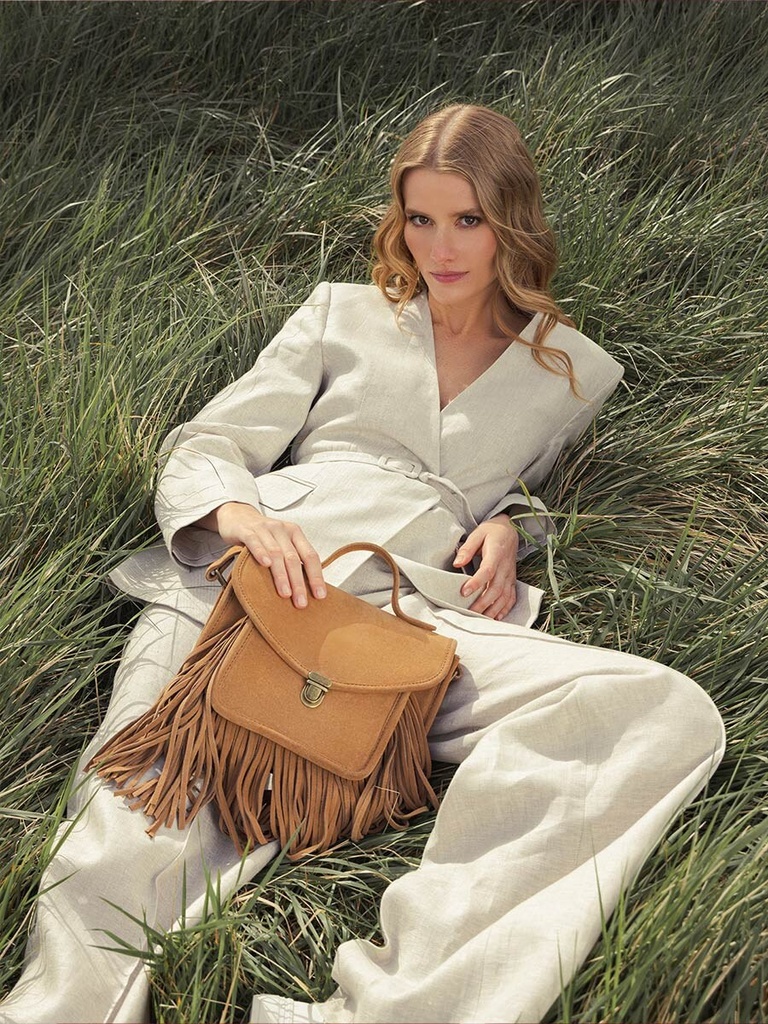 SAC À MAIN À FRANGES CUIR MARRON FEMME MADEMOISELLE GEORGE FOLK - HAVANE — vue 3