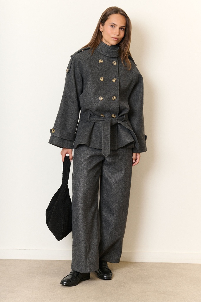 Manteau à nouer double boutonnage - Gris (2)