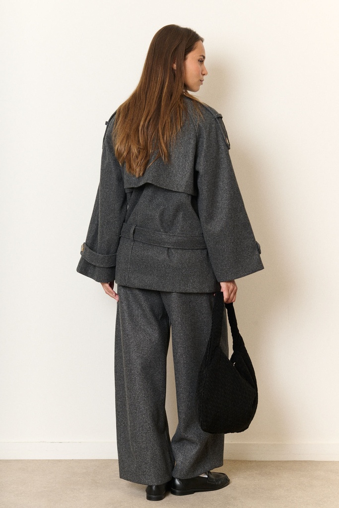 Manteau à nouer double boutonnage - Gris (5)
