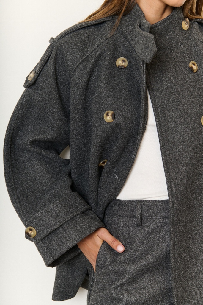 Manteau à nouer double boutonnage - Gris (6)
