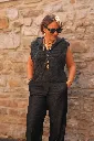 Pantalon en tissu avec ceinture et fini satiné - YAYA - Cat Black (vue 9)