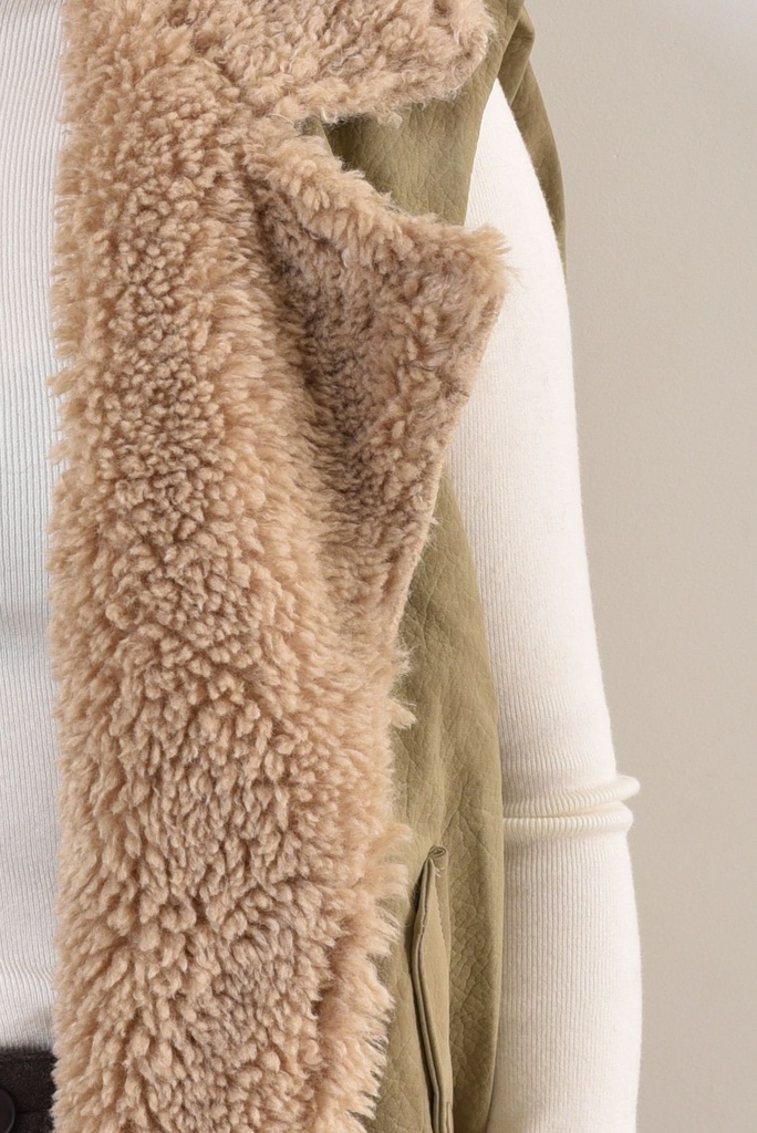 Veste sans manches col teddy revers - Beige (2)