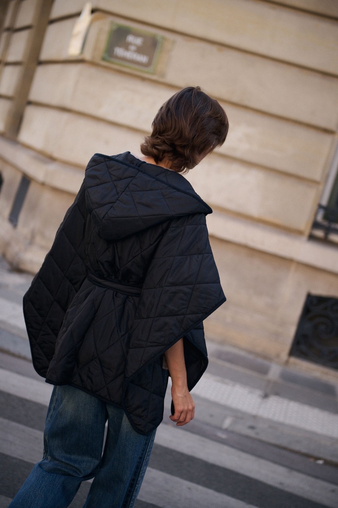 Manteau cape matelassé oversize - Noir (2)