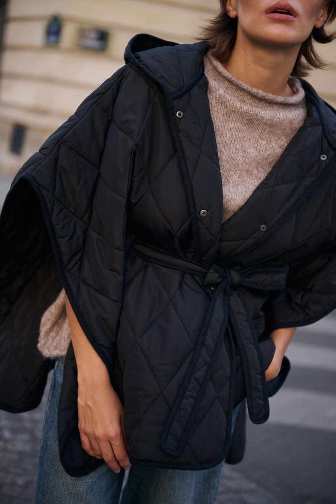 Manteau cape matelassé oversize - Noir (3)
