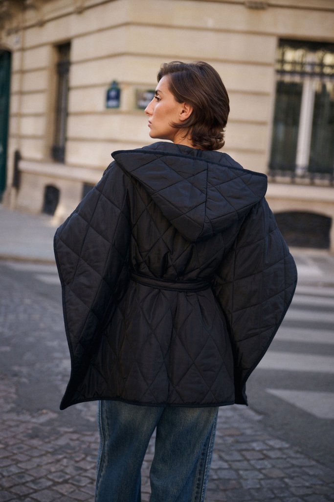 Manteau cape matelassé oversize - Noir (4)