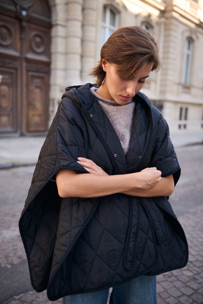 Manteau cape matelassé oversize - Noir (5)