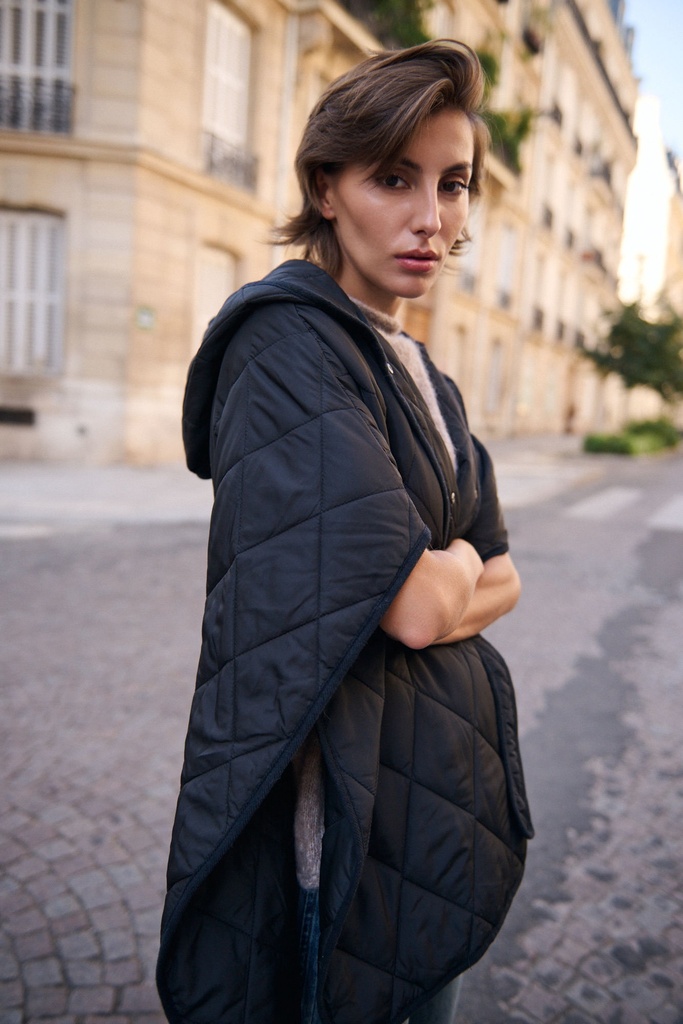 Manteau cape matelassé oversize - Noir (6)