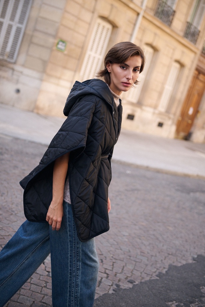 Manteau cape matelassé oversize - Noir (8)
