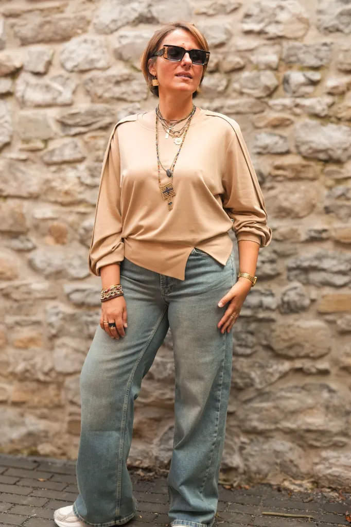 Pull léger avec ceinture et détails plissés - YAYA - Cornstalk Brown (vue 7)