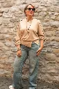 Pull léger avec ceinture et détails plissés - YAYA - Cornstalk Brown (vue 7)