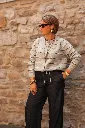 Cardigan rayé en maille avec lien à nouer - YAYA - Medium Grey Melange (vue 4)