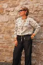 Cardigan rayé en maille avec lien à nouer - YAYA - Medium Grey Melange (vue 5)